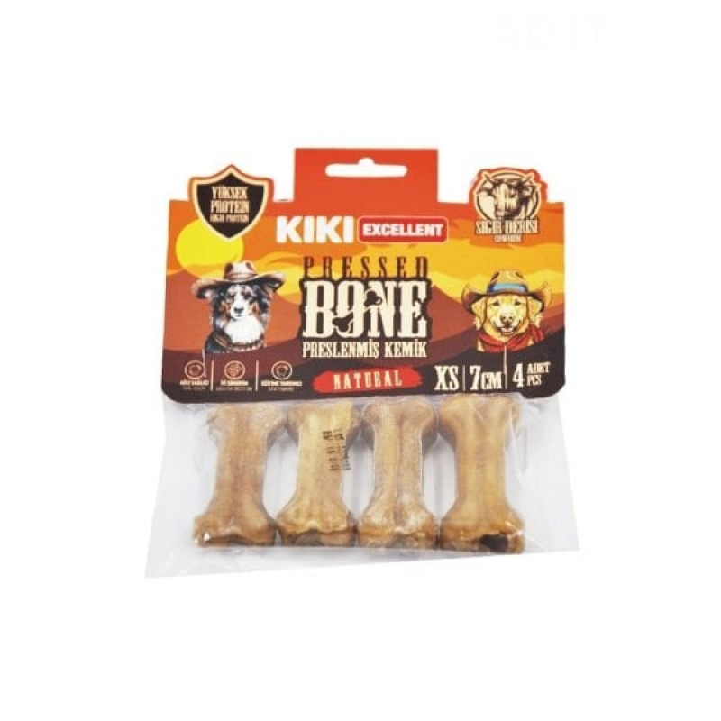 Kiki Excellent 7 Cm Sığır Derisinden Pres Kemik Köpek Ödülü 4 Adet Naturel