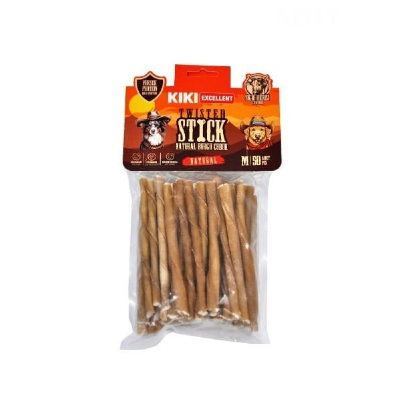 Kiki Excellent Sığır Derisinden Naturel Burgu Çubuk Kemik Köpek Ödülü 50 Adet