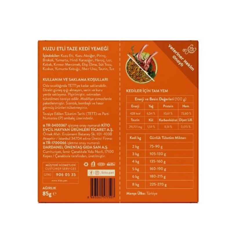 Kito 85 Gr Hipoalerjenik Taze Kuzu | Hipoalerjenik Kedi Yaş Maması