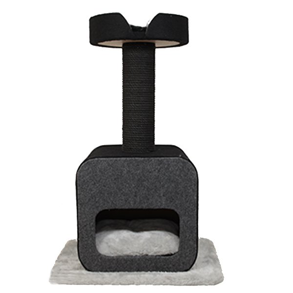 Kralle 50x50x115h Cm Kapaklı ve Yuvalı Tırmalamalı Oyun Evi Gri | Tırmalama Tahtalı Kedi Evi