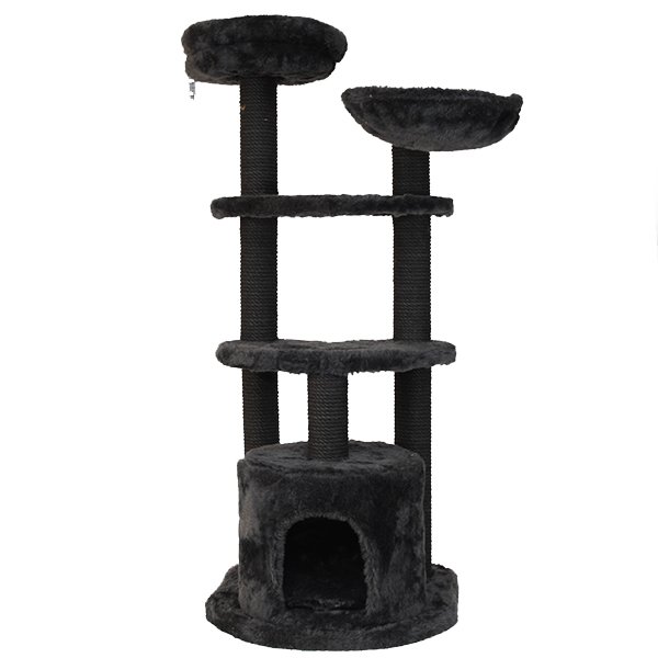 Kralle 55x45x126h Cm Yuvalı Tırmalama ve Oyun Evi Koyu Gri | Tırmalama Tahtalı Kedi Evi