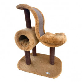 75x50x95h Cm Yuvalı Tırmalama ve Oyun Evi Açık Kahve | Platformlu Kedi Tırmalama Tahtası