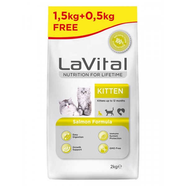 Lavital 1,5 Kg + 500 Gr Hediyeli Kitten Somonlu Yavru | Yavru Kedi Kuru Maması