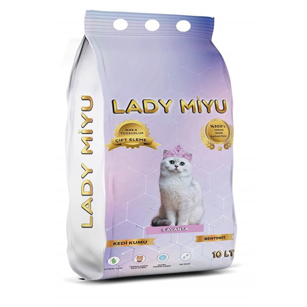Lady Miyu 10 Lt Lavantalı Süper Topaklanan Bentonit Doğal Kedi Kumu | Doğal Kedi Kumu