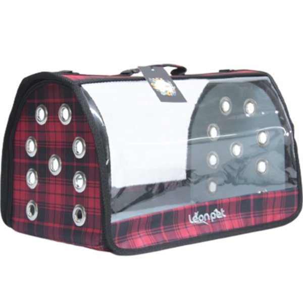 Leon 46x26x26h Cm Pet Şeffaf Fly Bag Taşıma Çantası Ekose | Köpek Taşıma Çantası Ve Kafes
