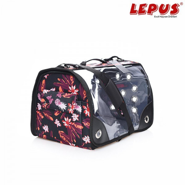 Lepus 25x40x25h cm Şeffaf Fly Bag Çiçek Siyah M | Köpek Taşıma Çantası Ve Kafes