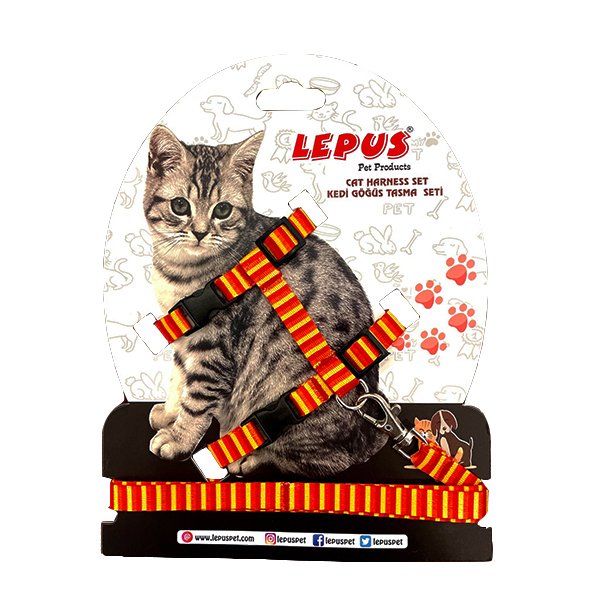 Lepus 34x26x6 Cm Çizgi Desenli Göğüs & Gezdirme Takımı | Kedi Gezdirme Tasması
