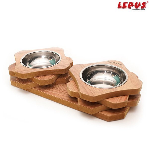 Lepus Prizma Ahşap Mama Kabı İkili | İkili Mama Ve Su Kabı