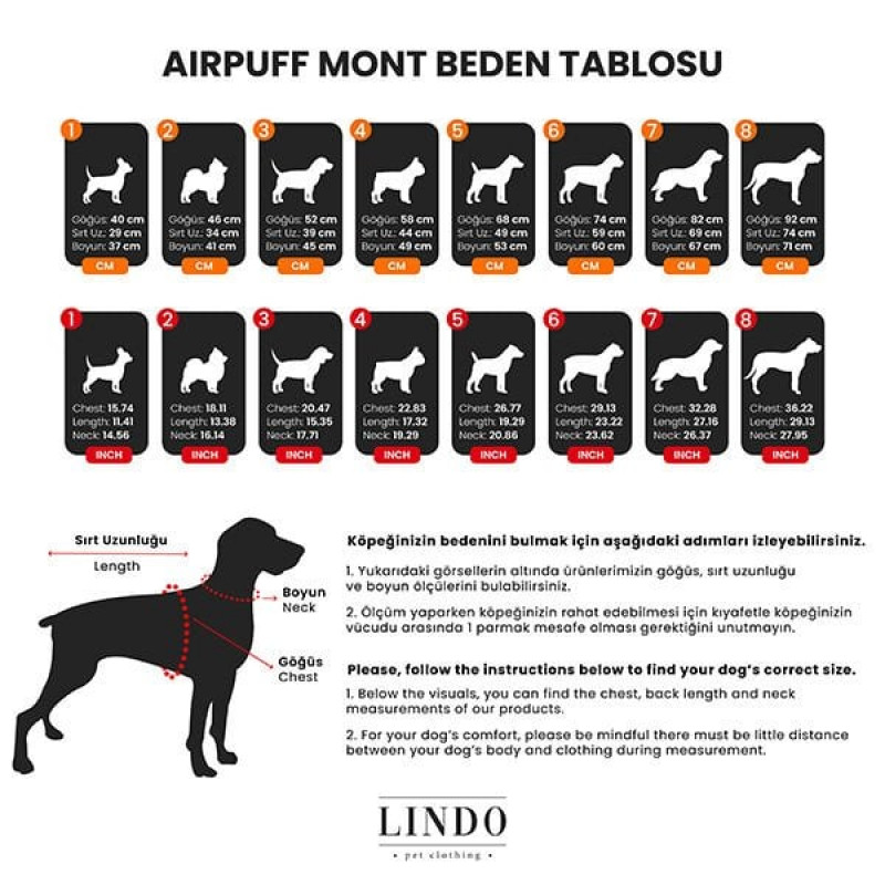 Lindo Dogs Beden 3 Air Puff Powder Mont Gül | Köpek Kıyafeti