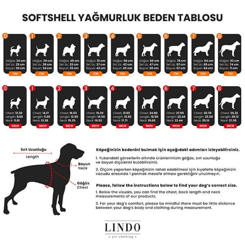 Lindo Dogs SoftShell Red Stripe Köpek Yağmurluğu Kırmızı Beden 8