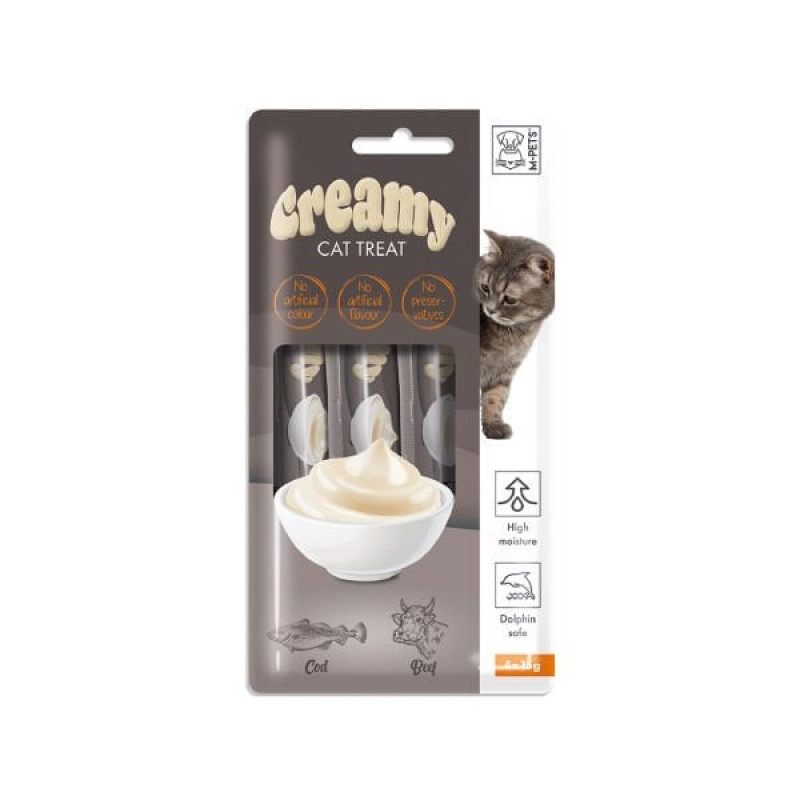 M-Pets Creamy Morina Balıklı ve Sığır Etli Sıvı Kedi Ödülü 1 Adet 4x15 Gr