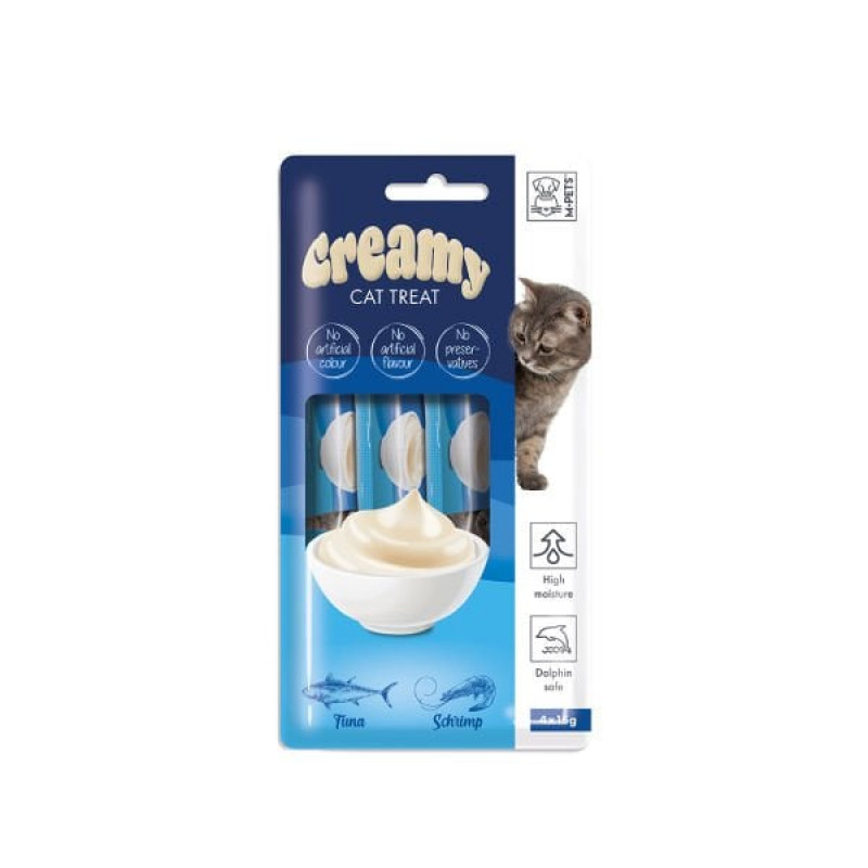 M-Pets Creamy Ton Balıklı ve Karidesli Sıvı Kedi Ödül Maması 4x15 Gr