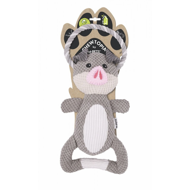 M-Pets Eco Chewtopia Domuz Peluş Kedi ve Köpek Oyuncağı 34x19x8 Cm Gri