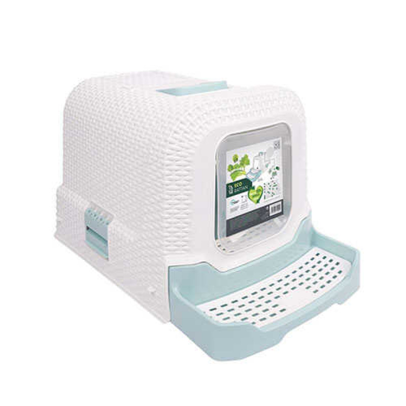 M-Pets Eco Rattan Kapalı Kedi Tuvaleti Mavi 69x42x41 Cm