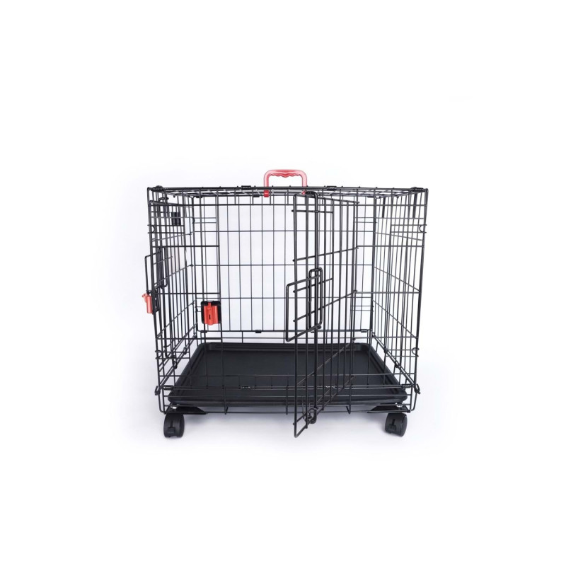 M-Pets Voyager Tekerlekli İki Kapılı Kedi ve Köpek Kafesi 61x46x48 Cm Siyah Small