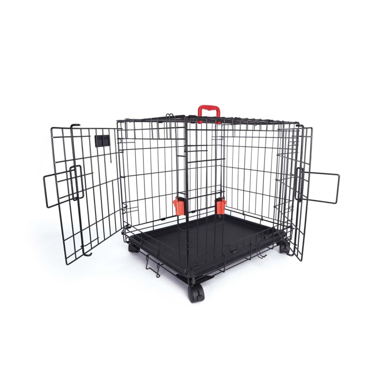M-Pets Voyager Tekerlekli İki Kapılı Kedi ve Köpek Kafesi 61x46x48 Cm Siyah Small
