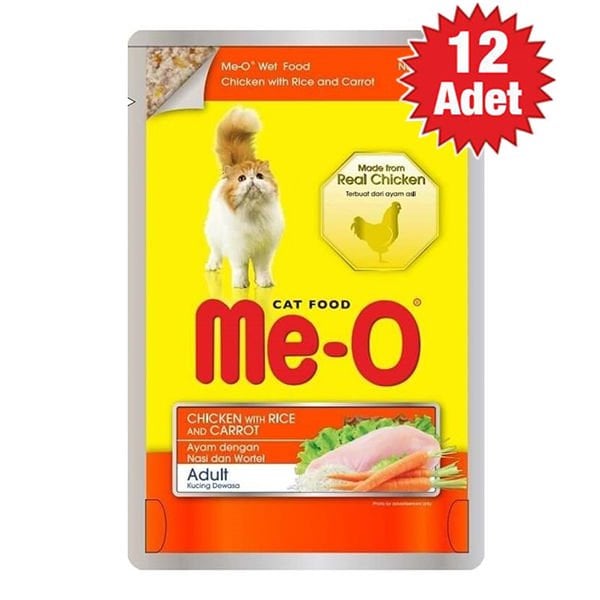 Meo 12 Adet Jöle Tavuk Pirinç ve Havuç 80 Gr | Yetişkin Kedi Maması