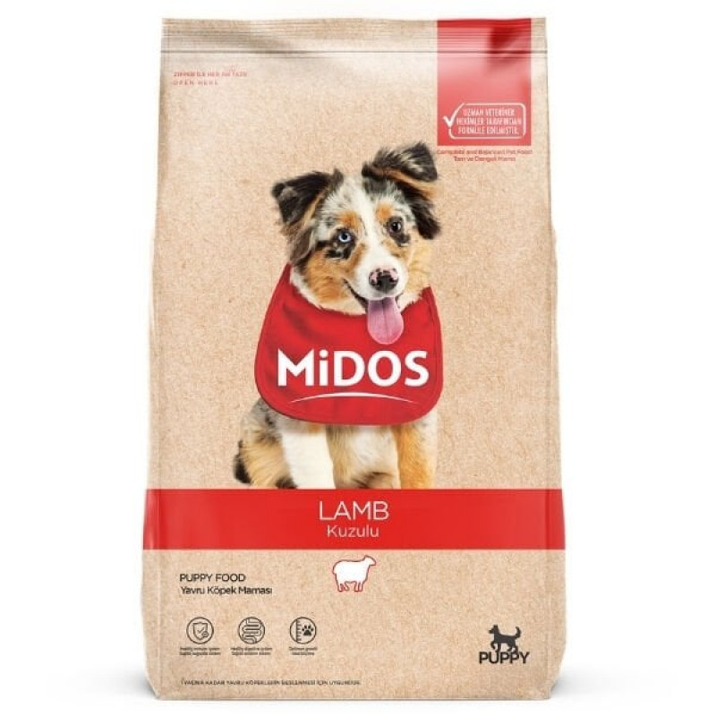 Midos 15 Kg Kuzu Etli ve Pirinçli Yavru Köpek Maması 
