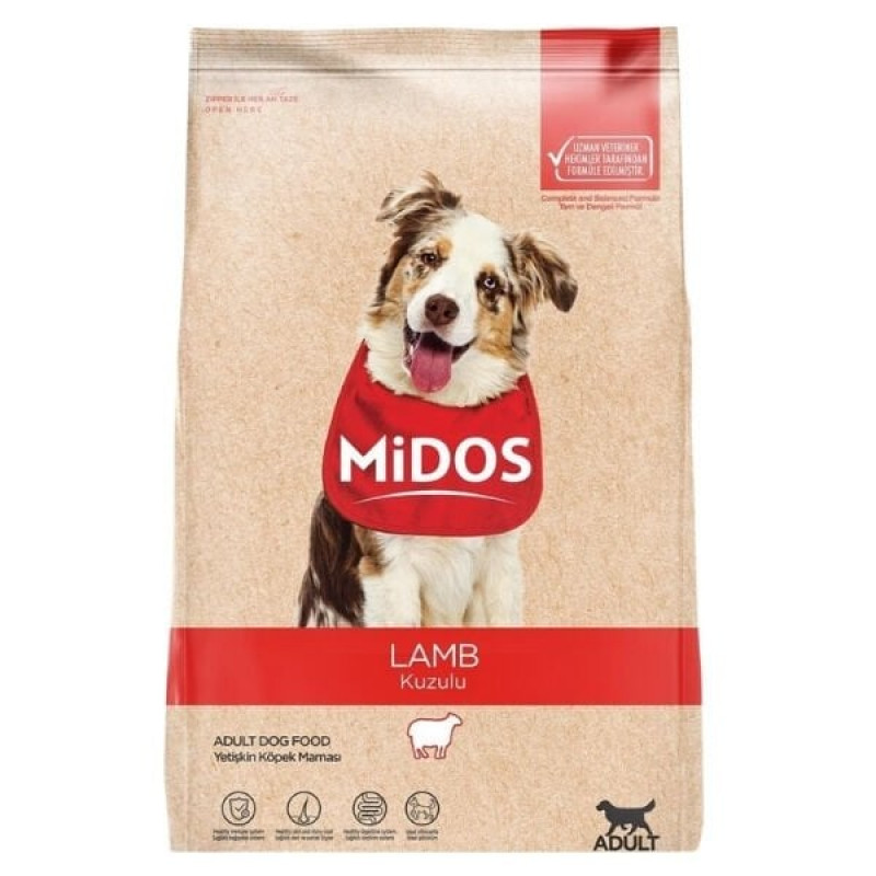 Midos 15 Kg Kuzu Etli ve Pirinçli Yetişkin Köpek Maması 