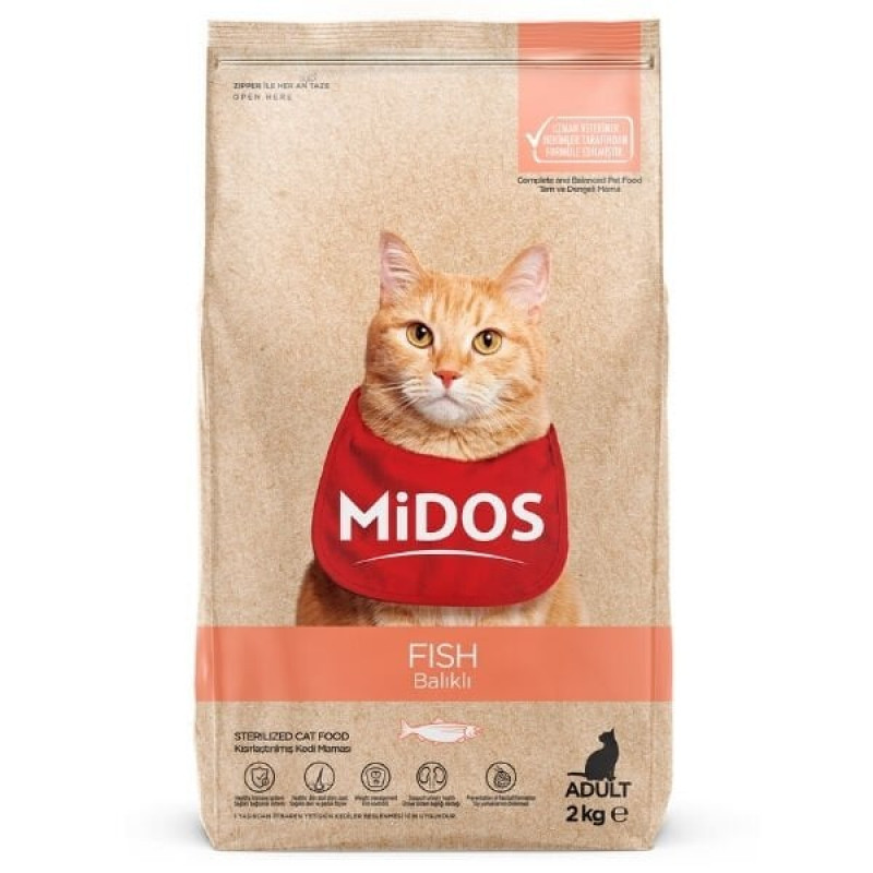 Midos 2 Kg Balık ve Pirinçli Kısırlaştırılmış Yetişkin Kedi Maması 