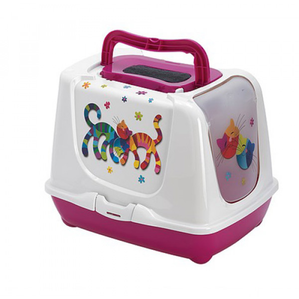 Moderna 57 Cm Trendy Kartuşlu Tuvalet Kabı Fuşya | Filtresiz Kapalı Kedi Tuvaleti