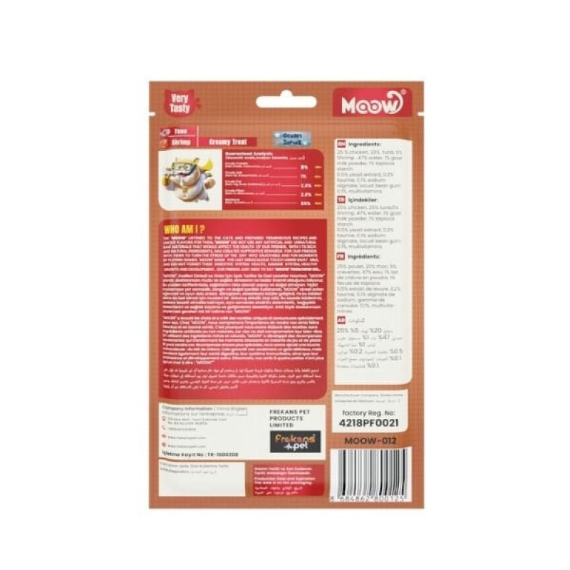 Moow Ton Balıklı Karidesli ve Keçi Sütlü Yetişkin Sıvı Kedi Ödül Maması 6x12 Gr