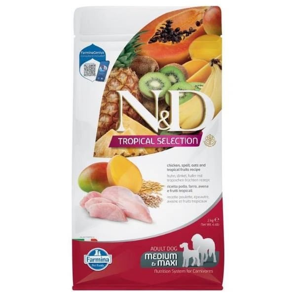 N&D 2 Kg Tropical Selection Medium Maxi Tavuk Kılçıksız Buğday ve Tropik Meyveler | Yetişkin Köpek Kuru Maması