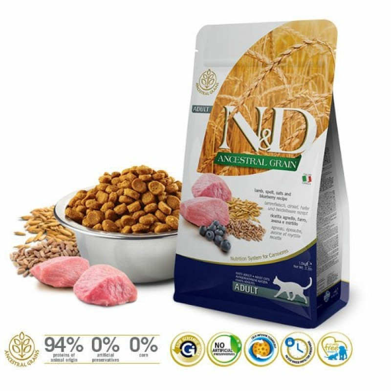 N&D Ancestral Grain 1,5 Kg Kuzu ve Yaban Mersini | Kuzu Etli Kuru Kedi Maması