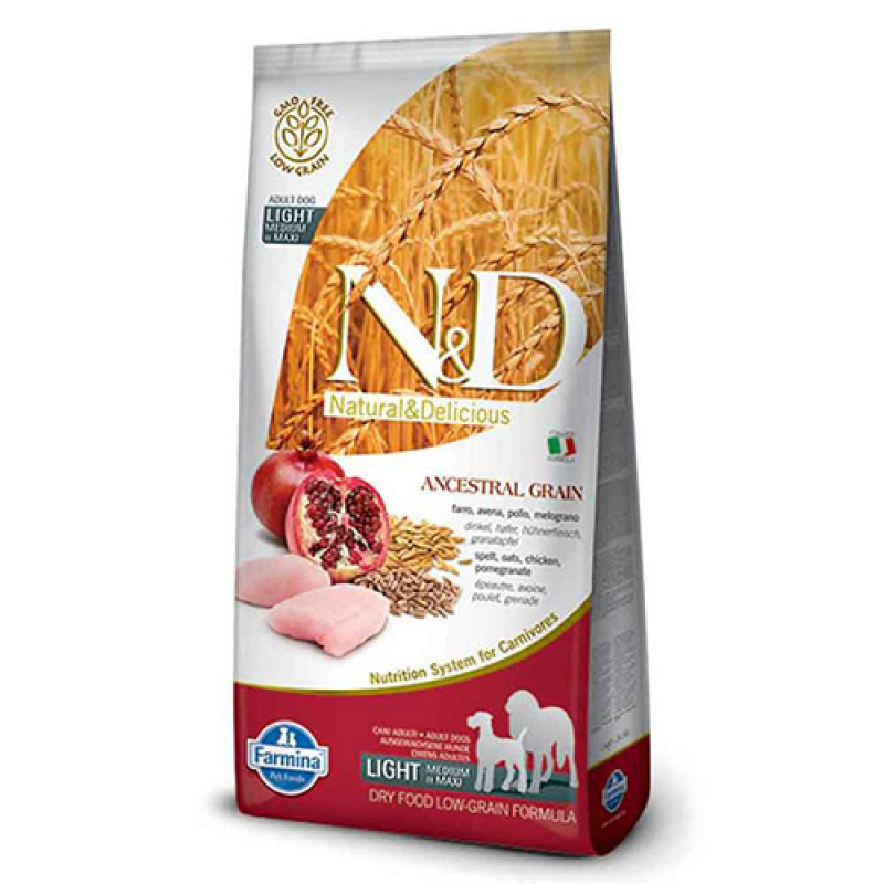 N&D Ancestral Grain 12 Kg Medium Maxi Light Tavuk ve Nar | Köpek Diyet Light Kuru Mama N&D Ancestral Grain 12 Kg Medium Maxi Light Tavuk ve Nar | Köpek Diyet Light Kuru Mama