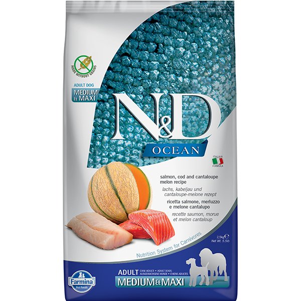N&D Ocean 2.5 Kg Medium Maxi Somon Morina ve Kavun | Yetişkin Köpek Kuru Maması