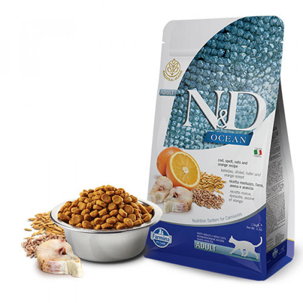 N&D Ocean 5 Kg Morina Kılçıksız Buğday Yulaf ve Portakal | Yetişkin Kuru Kedi Maması