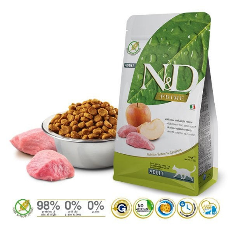 N&D Prime 5 Kg Yaban Domuzu ve Elma | Tahılsız Kuru Kedi Maması