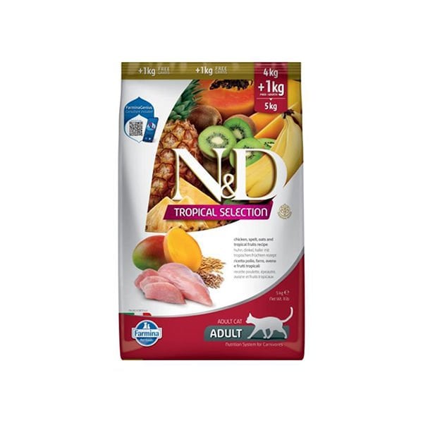 N&D Tropical Selection 4 Kg+1 Kg Tavuk ve Tropikal Meyve | Yetişkin Kuru Kedi Maması