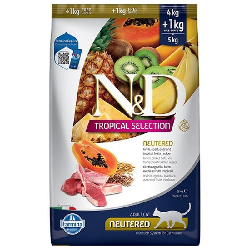 Tropikal MeyveN&D Tropical Selection 4 Kg+1 Kg Neutered Kuzu ve Tropikal Meyve | Kısırlaştırılmış Kedi Maması Tropikal MeyveN&D Tropical Selection 4 Kg+1 Kg Neutered Kuzu ve Tropikal Meyve | Kısırlaştırılmış Kedi Maması