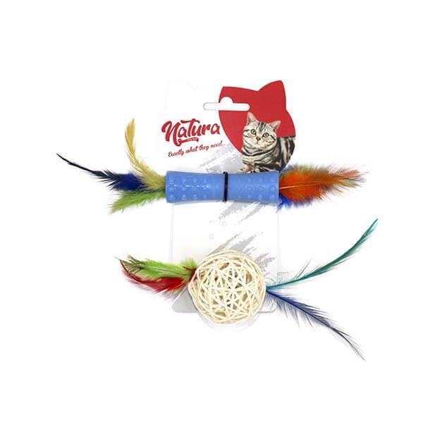 Natura Plastik ve Bambu Top İkili Diş Kaşıma Oyuncağı | Kedi Çiğneme Oyuncağı