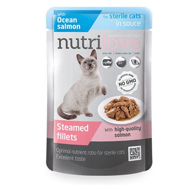 Nutrilove 85 gr Somon Etli Steril Kedi Pouch 