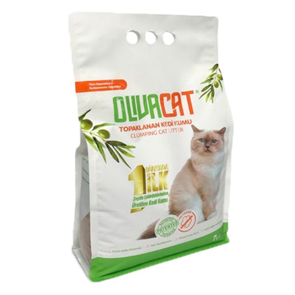 Olivacat 7 Lt Zeytin Çekirdeğinden Üretilen Kokusuz Toz Bırakmayan Topaklanan | Doğal Kedi Kumu