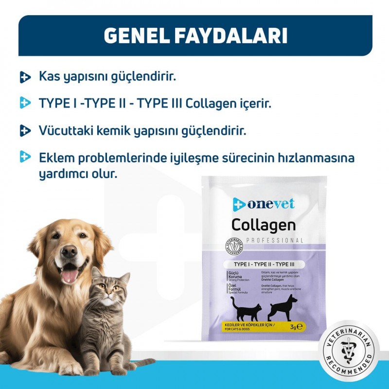 OneVet Collagen 3 Gr Kedi ve Köpekler için Eklem ve Kas Destekleyici Saşe 
