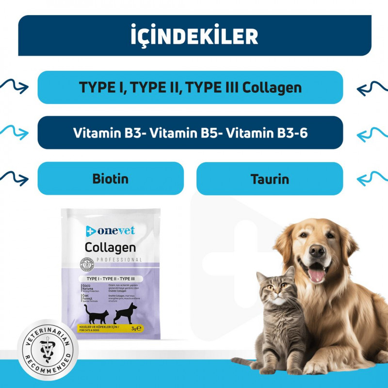 OneVet Collagen 3 Gr Kedi ve Köpekler için Eklem ve Kas Destekleyici Saşe 