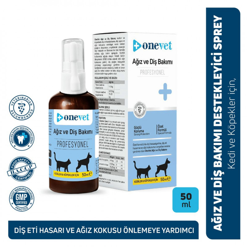 OneVet Kedi ve Köpekler İçin Ağız ve Diş Bakımı Destekleyici Sprey 50 Ml