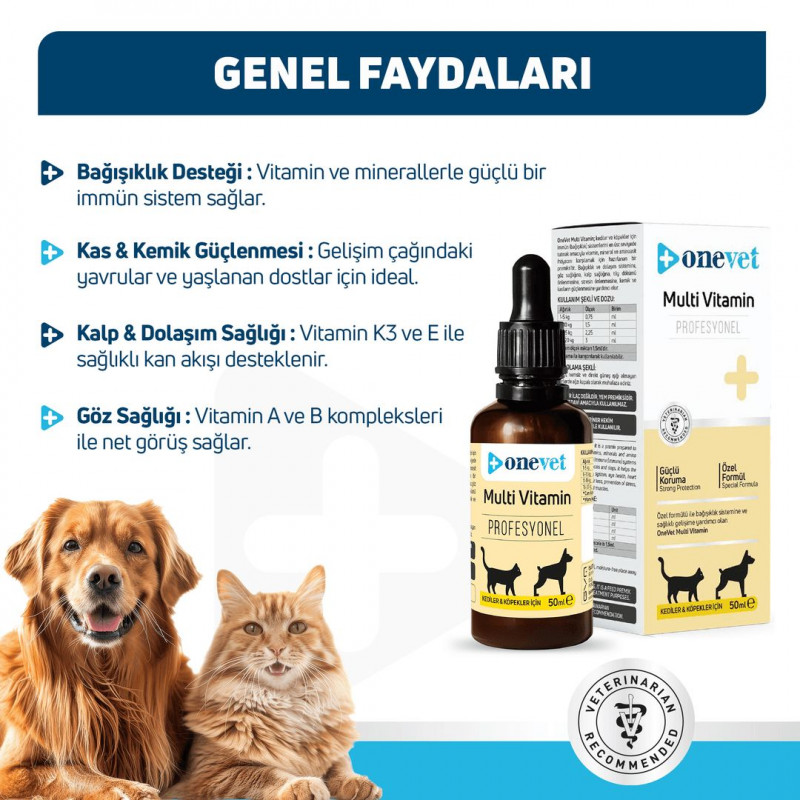OneVet Multi Vitamin Kedi ve Köpekler İçin Gelişim ve Bağışıklık Destekleyici Damla 50 Ml