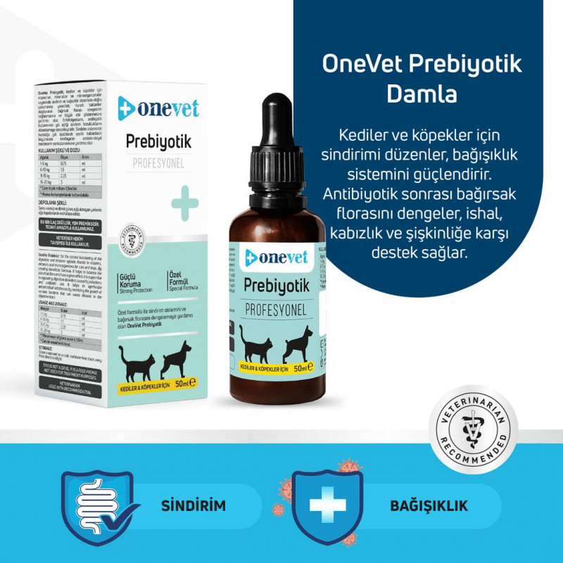 OneVet Prebiotik Kedi ve Köpekler İçin Sindirim Sistemi Destekleyici Damla 50 Ml