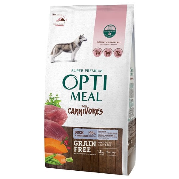 Optimeal 1,5 Kg For Carnivores Grain Free Adult Ördek ve Sebze | Tahılsız Köpek Kuru Maması