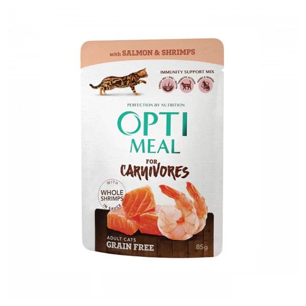 Optimeal 85 Gr For Carnivores Grain Free Somon ve Karides | Tahılsız Kedi Yaş Maması