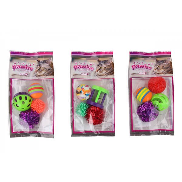 Pawise Karışık Şekilli Oyuncak 1 Paket 4'Lü | Kedi Top Oyuncak