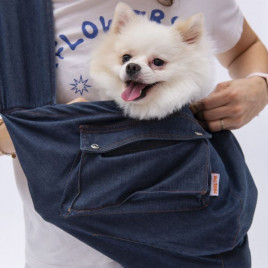 Denim Crossbody Kedi ve Küçük Irk Köpek Taşıma Çantası 50x15x20 Cm Mavi
