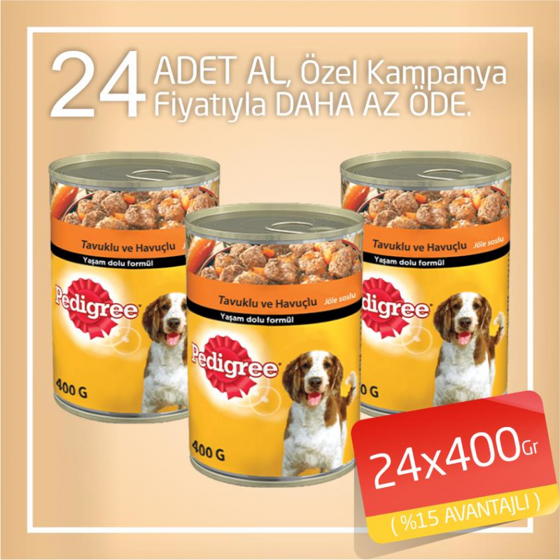 Pedigree 24x400 Gr Tavuklu Ve Havuçlu Yetişkin | Yetişkin Köpek Konserve Maması Pedigree 24x400 Gr Tavuklu Ve Havuçlu Yetişkin | Yetişkin Köpek Konserve Maması