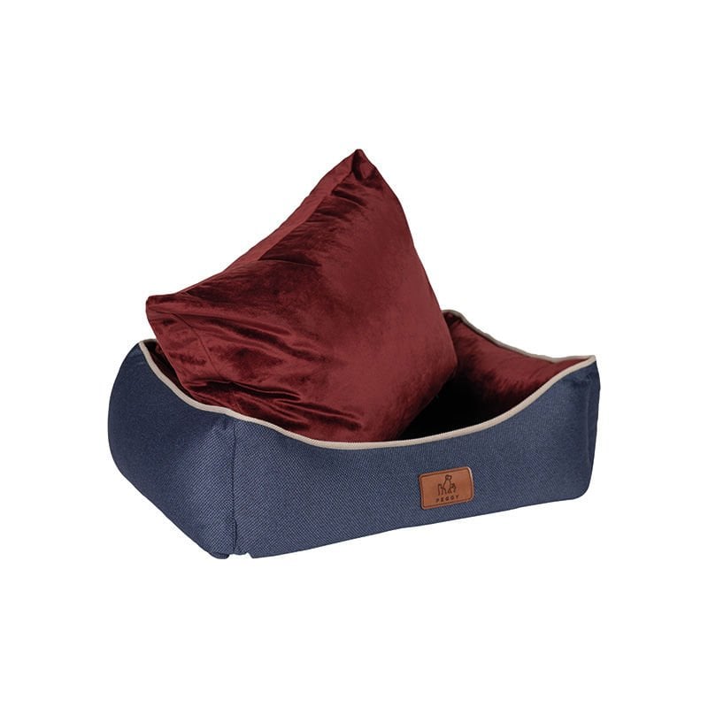 Peggy 70x50x25 Cm Lola Yatak Lacivert Bordo Medium | Kumaş Köpek Yatağı