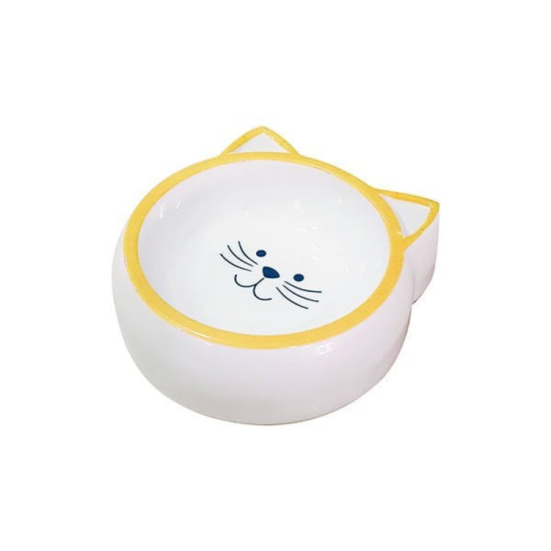 Pet Loves 210 Ml Melamin Kedi Suratlı Mama ve Su Kabı Sarı 14.5x11x3,5 Cm | Seramik Mama Ve Su Kabı