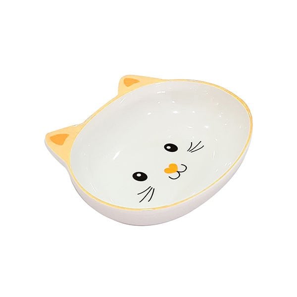 Pet Loves 300 Ml Melamin Kedi Suratlı Mama ve Su Kabı Sarı 14.5x11x4,5 Cm | Seramik Mama Ve Su Kabı